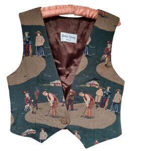 Sharon Young Sportswear Women's Vest Sleeveless Golf Scene V-Neck Green